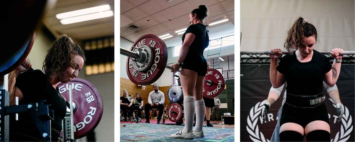 Collage von Gloria Ivanova beim Powerlifting Wettkampf